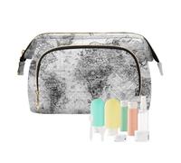 Women Wave Quilt Cosmetic Bag, Zipper Toiletry Storage 10.2x5.9x6.7 in, Pouch Handbag Makeup Case Purse Holder Organizer Print Ancient Map of the World Black White