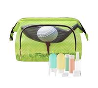 Women Wave Quilt Cosmetic Bag, Zipper Toiletry Storage 10.2x5.9x6.7 in, Pouch Handbag Makeup Case Purse Holder Organizer Print White Golf Ball Off A Steel Tee Green