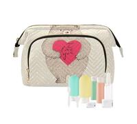 Women Wave Quilt Cosmetic Bag, Zipper Toiletry Storage 10.2x5.9x6.7 in, Pouch Handbag Makeup Case Purse Holder Organizer Print Adorable Bear With A Big Red Heart