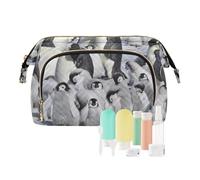 Women Wave Quilt Cosmetic Bag, Zipper Toiletry Storage 10.2x5.9x6.7 in, Pouch Handbag Makeup Case Purse Holder Organizer Print Emperor Penguins with Chick On Winter Snow