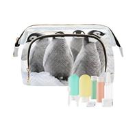 Women Wave Quilt Cosmetic Bag, Zipper Toiletry Storage 10.2x5.9x6.7 in, Pouch Handbag Makeup Case Purse Holder Organizer Print Emperor Penguin Chicks on the Snow in Antarctica