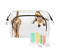 Women Wave Quilt Cosmetic Bag, Zipper Toiletry Storage 10.2x5.9x6.7 in, Pouch Handbag Makeup Case Purse Holder Organizer Print Cute Giraffe Looking for Its Head