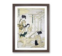 Women Weaving Silk By Kitagawa Utamaro Asian Japanese Framed Print | A2 Walnut Framed Wall Art | Ready to Hang | Asian Nature Picture | Living Room Bedroom Lounge Office