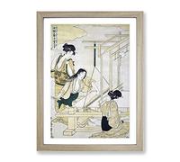 Women Weaving Silk By Kitagawa Utamaro Asian Japanese Framed Print | A3 Oak Framed Wall Art | Ready to Hang | Asian Nature Picture | Living Room Bedroom Lounge Office