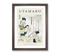 Women Weaving Silk By Kitagawa Utamaro Exhibition Museum Asian Japanese Framed Print | A3 Walnut Framed Wall Art | Ready to Hang | Asian Nature Picture | Living Room Bedroom Lounge Office