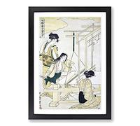 Women Weaving Silk by Kitagawa Utamaro Framed Print | A2 Black Framed Wall Art | Ready to Hang | Modern Nature Picture | Living Room Bedroom Lounge Office