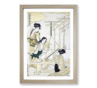 Women Weaving Silk by Kitagawa Utamaro Framed Print | A2 Oak Framed Wall Art | Ready to Hang | Modern Nature Picture | Living Room Bedroom Lounge Office