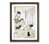 Women Weaving Silk by Kitagawa Utamaro Framed Print | A2 Walnut Framed Wall Art | Ready to Hang | Modern Nature Picture | Living Room Bedroom Lounge Office