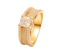 Women Wedding Band, Boho Wedding Ring Vintage Style 18.1K Yellow Gold with White Princess Shape Moissanite Size U 1/2