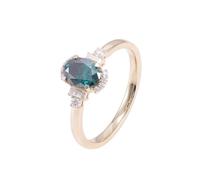 Women Wedding Band, Married Ring Oval with Dark Green Moissanite 18K Yellow Gold Size I 1/2