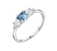 Women Wedding Band, Vintage Engagement Ring 9K White Gold with Blue Round Shape Topaz for Proposal Jewelry Size Q 1/2