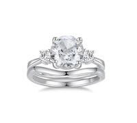 Women Wedding Band White Gold, Simple Engagement Ring Elegant 2ct Moissanite 2 Band Set Platinum 950 Ring Size M 1/2