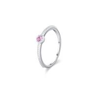 Women Wedding Band, Womens Wedding Ring Stackable Simple Solitaire 0.1ct Round Pink Lab Sapphire 18K White Gold Size K 1/2