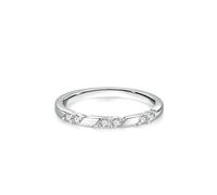 Women Wedding Bands, Wedding Anniversary Band Tiny Band with Moissanite Silver 18K White Gold Size J 1/2