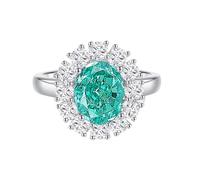 Women Wedding Bands, Western Ring 3ct Oval Lab Created paraíba Tourmaline with Moissanite 18K White Gold Size M 1/2