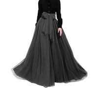 Women Wedding Long Maxi Puffy Tulle Skirt Floor Length A Line with Bowknot Belt High Waisted for Wedding Party Evening (Deep Grey,Plus Size)