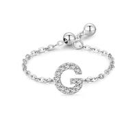 Women Wedding Ring 925 Sterling Silver Rings Silver Cubic-Zirconia Adjustable Chain Ring with English Letter G Gifts for Ladies Modern