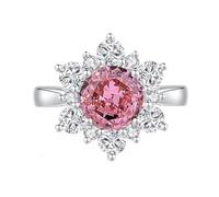 Women Wedding Ring Bands, Real Gold Flower Engagement Rings with 2ct Lab Grown Padparadscha Solid 18K White Gold Elegant Anniversary Bands with Moissanite for Her Size U 1/2