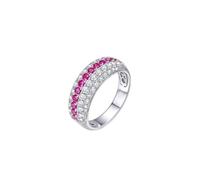 Women Wedding Ring, Cute Engagement Ring Silver Round with Ruby and Diamond 9K White Gold Size J 1/2