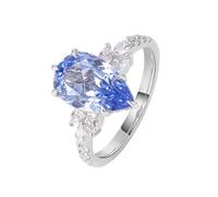 Women Wedding Ring, Promise Ring Daughter 18.1K White Gold Elegant Style with 4Ct Blue Pear Created Sapphire Size S 1/2