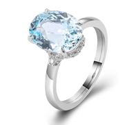 Women Wedding Ring, Rings for Me with 2Ct Light Blue Oval Shape Lab Created Aquamarine 14K White Gold Size H 1/2