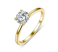 Women Wedding Ring Set, Dainty Wedding Band 4 Prong Solitaire with Round Shape 1ct Moissanite 14K Yellow Gold Size L 1/2