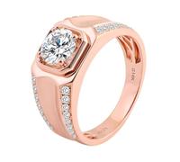 Women Wedding Ring Set, Promise Ring to Myself 4 Prongs Round with Moissanite 18K Rose Gold Size P 1/2