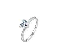 Women Wedding Ring, The Engagement Ring with 1ct Heart Shape Lab Created Diamond Silver Platinum Size I 1/2