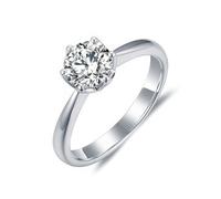 Women Wedding Ring, Trendy Rings with Classic Elegant Solitaire 6 Prong Round Lab Diamond 1Ct 9K White Gold Size S 1/2