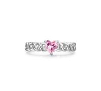 Women Wedding Rings with Lab Grown Pink Sapphire, Solid 18 Karat Real Gold Anniversary Ring Bands Solitaire Lab Grown Pink Sapphire White Gold Heart Engagement Band for Wife Size P 1/2