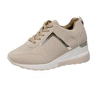 Women Wedge Fashion Sneakers Round Head Breathable Casual Comfortable Outdoor Shoe Thick Sole Lightweight Walking Chunky Platform Leather Sport Sneaker for Adjustable Lace-up (Brown, 4.5)