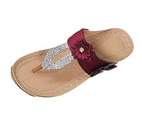 Women Wedge Flip Flops Pearl Arch Support Non Slip Open Toe Orthopedic Sandals Womens Summer Walking Beach Wide Fit Platform Slippers Casual UK Ladies Shoes (Red, 7)