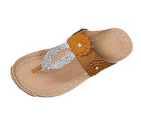 Women Wedge Flip Flops Pearl Arch Support Non Slip Open Toe Orthopedic Sandals Womens Summer Walking Beach Wide Fit Platform Slippers Casual UK Ladies Shoes (Orange, 7.5)