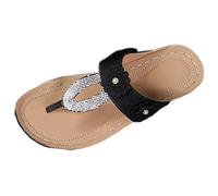 Women Wedge Flip Flops Pearl Arch Support Non Slip Open Toe Orthopedic Sandals Womens Summer Walking Beach Wide Fit Platform Slippers Casual UK Ladies Shoes (Black, 4)