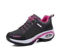 Women Wedge Heeled Fashion Sneaker Faux Leather Platform Shoes Rocker Sole Walking Shoes Lace Up Fitness Shoes Dark Grey 6.5 UK