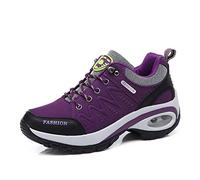 Women Wedge Heeled Fashion Sneaker Faux Leather Platform Shoes Rocker Sole Walking Shoes Lace Up Fitness Shoes Purple 5.5 UK