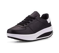 Women Wedge Heeled Fashion Sneaker Faux Leather Platform Shoes Rocker Sole Walking Shoes Lace Up Fitness Shoes Black/White 5 UK