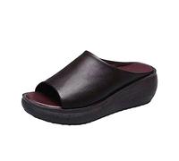 Women Wedge Sandal UK Clearance Ladies Orthopedic Sandals Faux Leather Slippers Platform Sliders Open Toe Slide Backless Slipper Fish Mouth Slides Comfortable Beach Slider with Arch Support Shoes