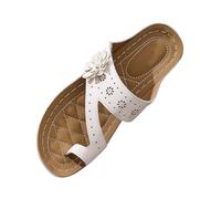 Women Wedge Sandals Solid Color Thong Sandals Fashion Leather Flip Flops Flowers Cutout Sandal Comfort Fit Walking Slippers Lightweight Air Cushion Sandal Casual Beach Sandaletten