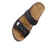 Women Wedge Sandals Wide Open Toe Slippers Solid Color Leather Sandals Double Strap Slippers Casual Beach Sandal Comfort Fit Walking Sandal Arch Support Outdoor Sports Mules Lightweight Sandalen