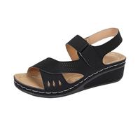 Women Wedge Sandals with Arch Support Platform Peep Toe Orthopedic Slippers Casual Cross Strap Beach Walking Sliders Slingback Vintage Casual Buckle Hollow Flip Flops (Black, 7)