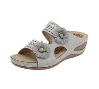 Women Wedge Slippers Floral Soft Platform Open Toe Wide Fit Sandals Womens Ladies Summer Comfort Non Slip Walking Shoes UK Casual Athletic Lightweight Flip Flops My Shoe (Grey, 7)