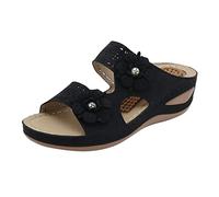 Women Wedge Slippers Floral Soft Platform Open Toe Wide Fit Sandals Womens Ladies Summer Comfort Non Slip Walking Shoes UK Casual Athletic Lightweight Flip Flops My Shoe (Black, 6.5)