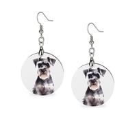 Women Well-behaved Schnauzer Wooden Earrings Lightweight Dangle Earrings Geometric Drop Earring Vintage Round Retro Daily Wear Jewelry Gift for Wedding Party Graduation