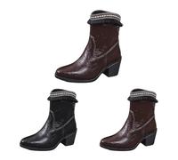 Women Western Cowboy Ankle Boots Size 6 Ladies Classic Chunky Heel Mid Calf Ankle Boots Pointed Toe Pull on Fashion and Comfortable Slip-on Short Booties Shoes Brown