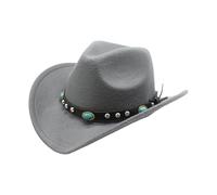 Women Western Cowboy Hat Vintage Emerald Tweed Wide Brim Felt Cowgirls Jazz Cap Carnival Party Costume Accessories (Grey, One Size)