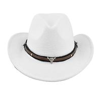 Women Western Shapeable Cowboy Hat Retro Vintage Jazz Hat Autumn Winter Wide Brim Bull Hat (White Bull, One Size)