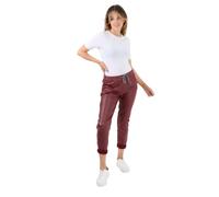 Women Wetlook Magic Trouser Pants, Ladies Faux Leather Soft Stretch Comfy Italian Bottoms with Pockets for Gym Training Workout (Wine, 8-14)