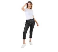 Women Wetlook Magic Trouser Pants, Ladies Faux Leather Soft Stretch Comfy Italian Bottoms with Pockets for Gym Training Workout (Black, 16-22)