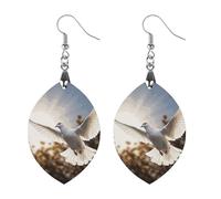 Women White Dove Flying in The Sun Wooden Earrings Lightweight Dangle Earrings Geometric Drop Earring Vintage Apricot Retro Daily Wear Jewelry Gift for Wedding Party Graduation